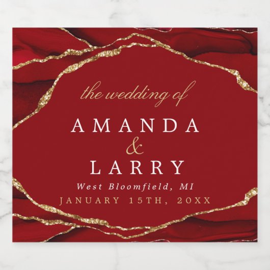 Étiquette de bouteilles de vin rouge et or Agate (Étiquettes simples)