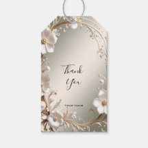 Étiquette de cadeau à cadre floral blanc orné