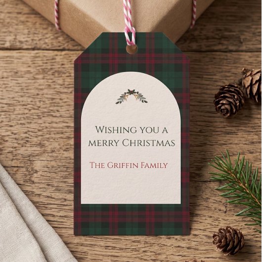 Étiquette de cadeau à carreaux de Noël classique