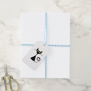 Étiquette de cadeau amusante de chat noir mignon
