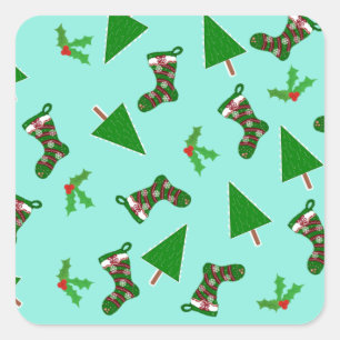 Étiquette de cadeau aqua avec symboles de Noël