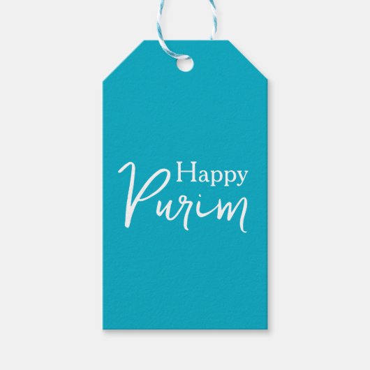 Étiquette de cadeau Bleu et Blanc Joyeux Pourim (Devant)