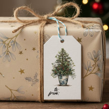 Étiquette de cadeau botanique hivernal élégant ave