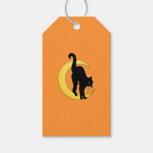 Étiquette de cadeau Chat Noir et Lune Croissante d