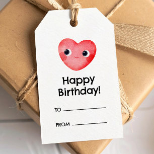 Étiquette de cadeau d'anniversaire avec cœur à l'a