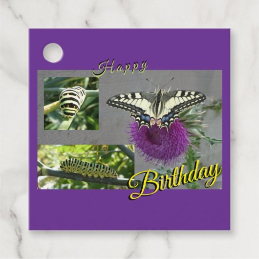 Étiquette de cadeau d'anniversaire Collage Papillo (Devant)