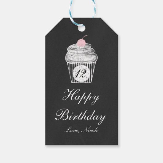 Étiquette de cadeau d'anniversaire Cupcake avec cr (Devant)