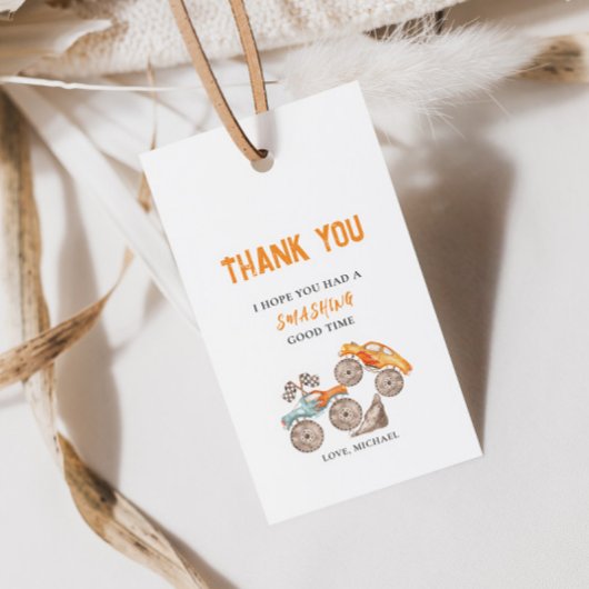 Étiquette de cadeau d'anniversaire de camions mons