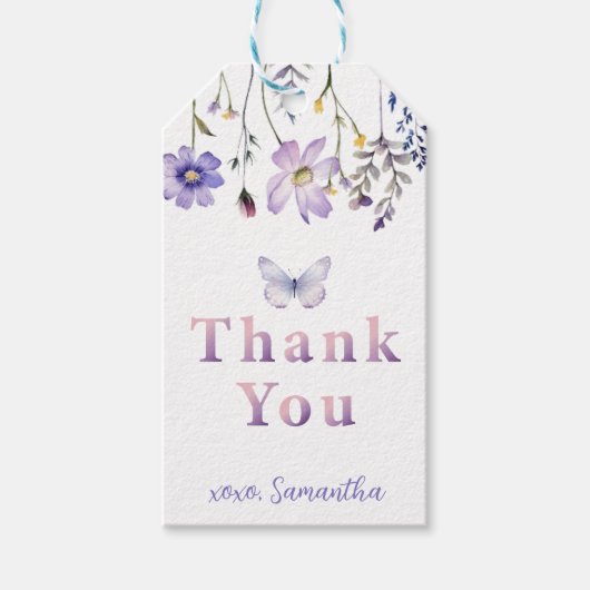 Étiquette de cadeau d'anniversaire papillon fleur  (Devant)