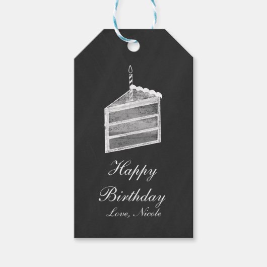 Étiquette de cadeau d'anniversaire tranche de gâte (Devant)