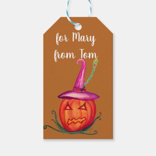 Étiquette de cadeau d'art de citrouille de sorcièr (Devant)