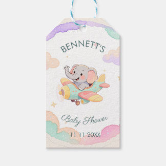 Étiquette de cadeau de baby shower avion éléphant