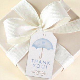 Étiquette de cadeau de baby shower Blue Umbrella S