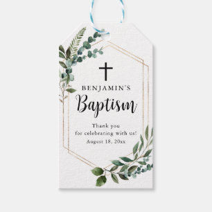 Étiquette de cadeau de baptême en aquarelle avec f