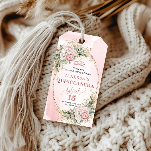 Étiquette de cadeau de célébration Mis Quince Boho