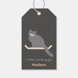 Étiquette de cadeau de chat gris mignon avec conce