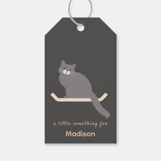 Étiquette de cadeau de chat gris mignon avec conce (Devant)