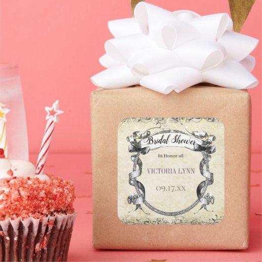 Étiquette de cadeau de douche de mariage vintage (Fête)
