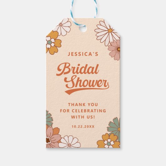 Étiquette de cadeau de douche de mariée florale ré (Devant)