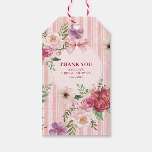 Étiquette de cadeau de douche nuptiale à ruban coq (Devant)