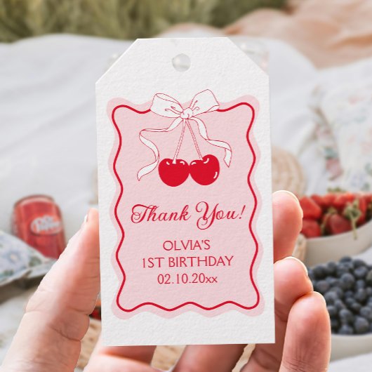 Étiquette de cadeau de fête d'anniversaire Cherry