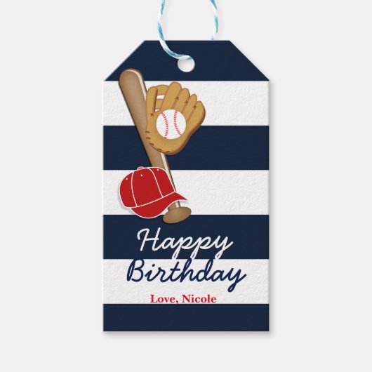 Étiquette de cadeau de fête d'anniversaire rayée b (Devant)