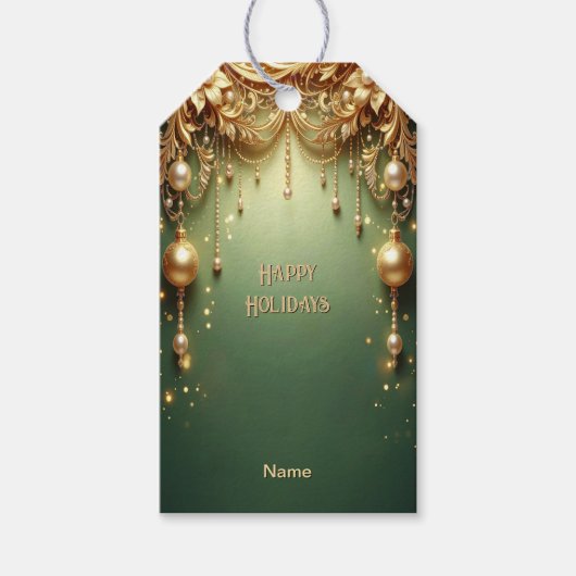 Étiquette de Cadeau de Fête de Noël Verte Festive (Devant)