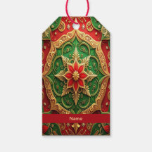Étiquette de cadeau de fête décorative rouge vert