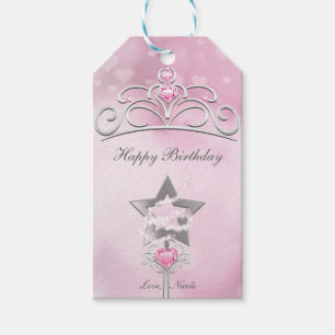 Étiquette de cadeau de fête Rose Argent Baguette e