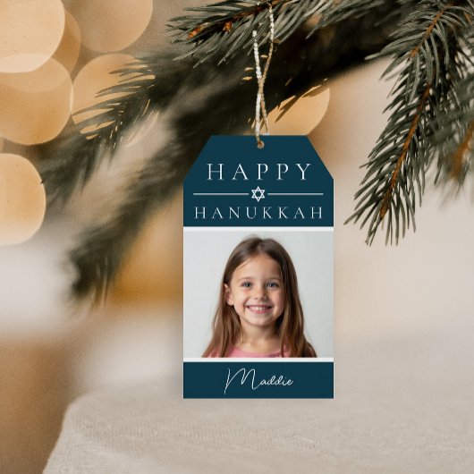Étiquette de cadeau de Hanukkah bleue