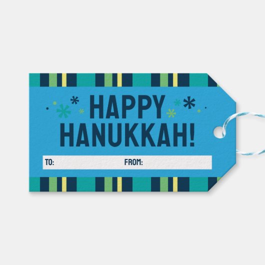 Étiquette de cadeau de Hanukkah joyeux (Devant (Horizontal))