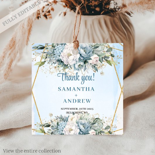 Étiquette de cadeau de mariage à cadre doré et ble