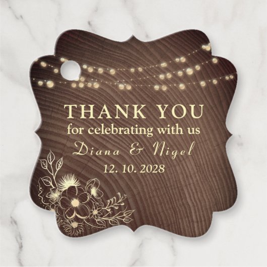 Étiquette de cadeau de mariage avec guirlande rust (Devant)