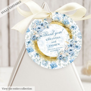 Étiquette de cadeau de mariage bleu pastel doré Bo