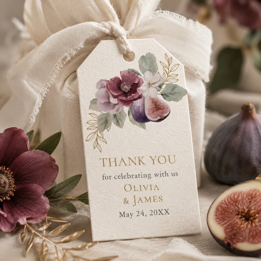 Étiquette de cadeau de mariage botanique à la prun