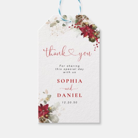 Étiquette de cadeau de mariage de Noël à fleurs ro (Devant)