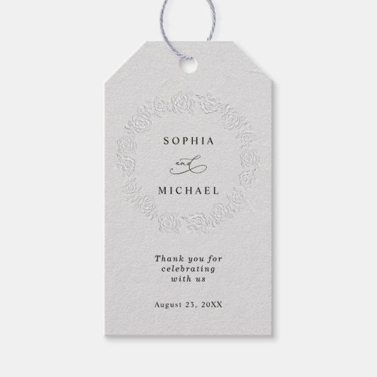 Étiquette de cadeau de mariage Faux Roses blanches (Devant)