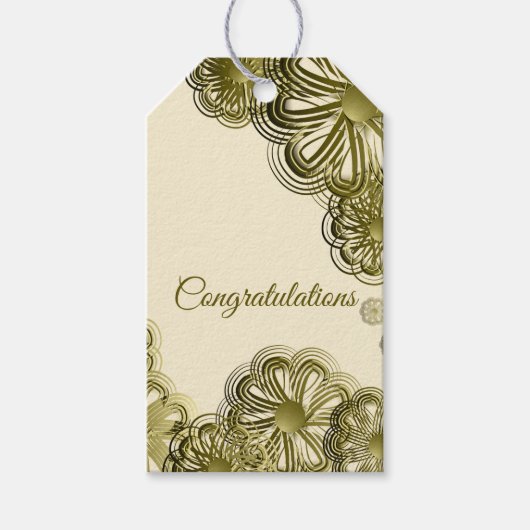 Étiquette de cadeau de mariage florale en or antiq (Devant)