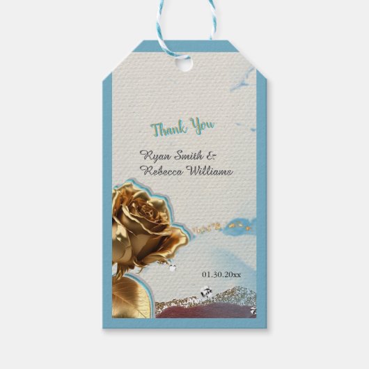 Étiquette de cadeau de mariage marron rouille bleu (Devant)