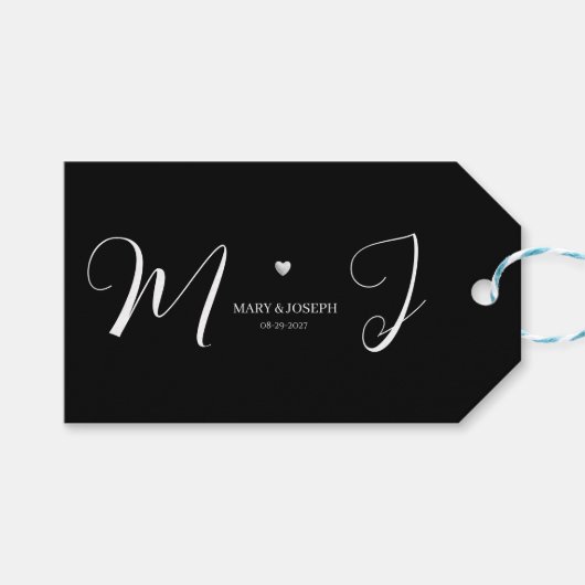 Étiquette de cadeau de mariage noir avec texte de (Devant (Horizontal))