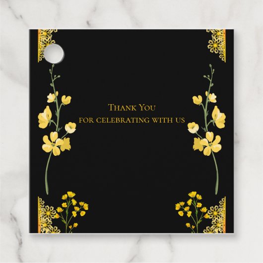 Étiquette de cadeau de mariage noir et or (Devant)