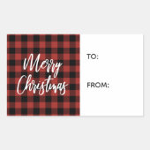 Étiquette de cadeau de Noël à carreaux rouge buffl (Devant)
