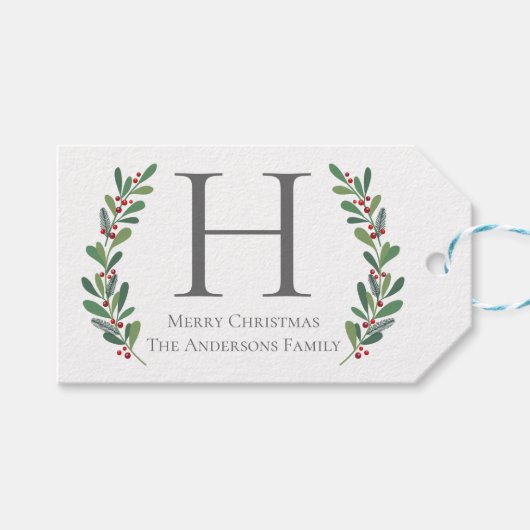Étiquette de cadeau de Noël à monogramme de brindi (Devant (Horizontal))