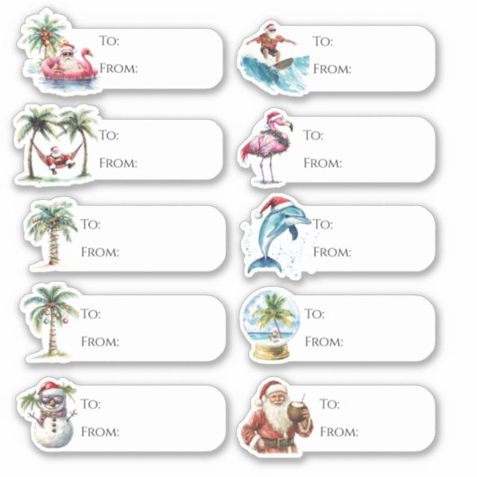 Étiquette de cadeau de Noël amusante pour la plage (Devant)
