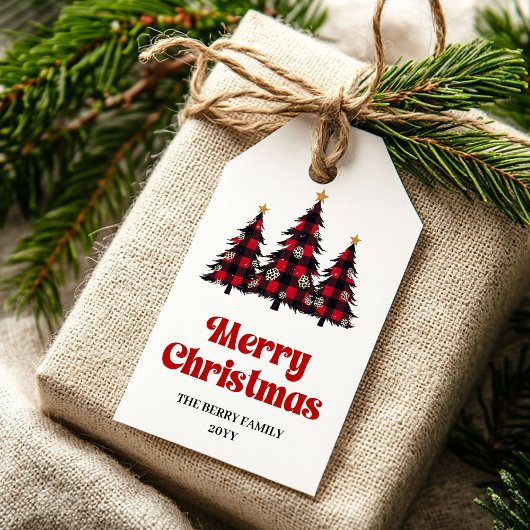 Étiquette de cadeau de Noël arbre buffle éditable