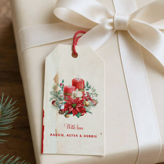 Étiquette de cadeau de Noël au poinsettia à l'aqua