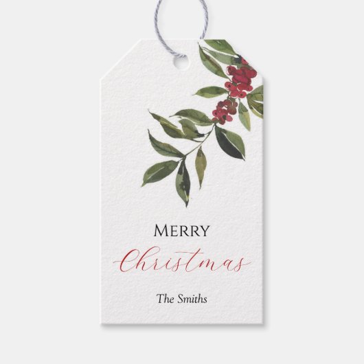 Étiquette de cadeau de Noël avec feuillage de houx (Devant)