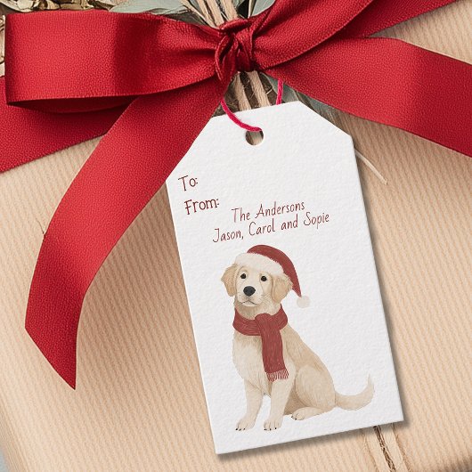 Étiquette de cadeau de Noël avec un Golden Retriev