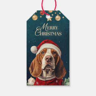 ÉTIQUETTE DE CADEAU DE NOËL BASSET HOUND VINTAGE