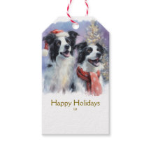 Étiquette de cadeau de Noël Border Collie